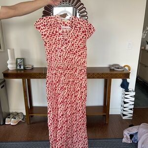 Pink Floral V-Neck Maxi Dress with Cap Sleeves